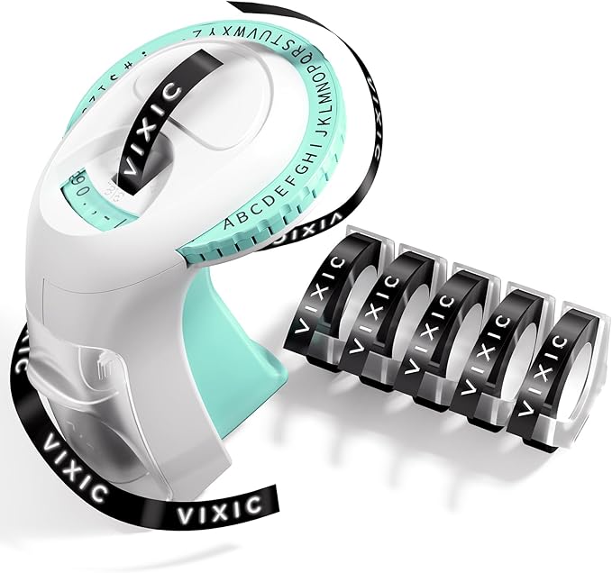 Vixic Embossing Label Maker, Retro Manual Label Makers Embossed, Old School Emboss Label Maker Punch, Handheld Embosser with 5 Rolls 3D Embossing Tapes, Labeler for DIY Crafting Kitchen Office Kids