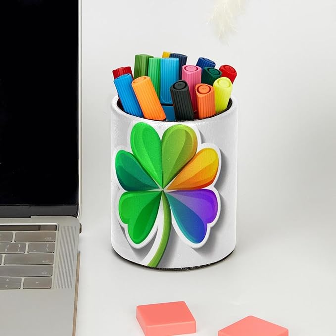Pen Holder Stand, Makeup Brush Holder for Women, Durable Desktop Organizer Rainbow Clover (3) Pencil Holder Pot for Office Home Dorm