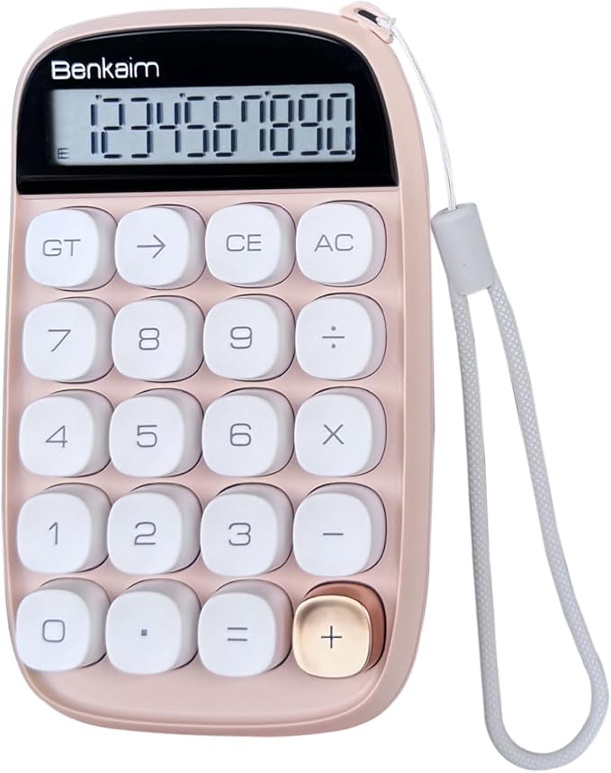 Benkaim Desktop Calculator - Standard 10 Digit LCD Display, Big Buttons - Cute Office Supplies for School, Business (Beige)