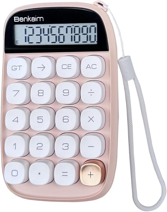 Benkaim Desktop Calculator - Standard 10 Digit LCD Display, Big Buttons - Cute Office Supplies for School, Business (Beige)
