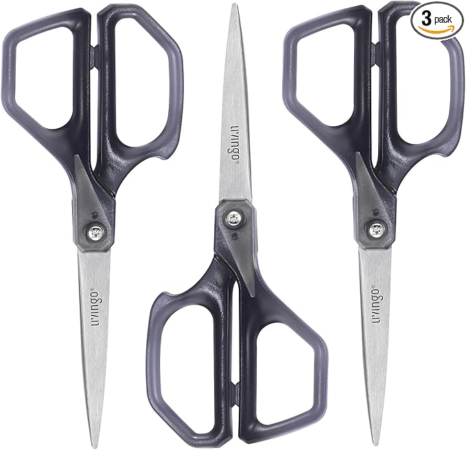 LIVINGO Scissors All Purpose for Office - 3 Pack 8 Inch Sharp Stainless Steel Heavy Duty Fabric Paper Cutting Shears for Crafts, Sewing School Home Use