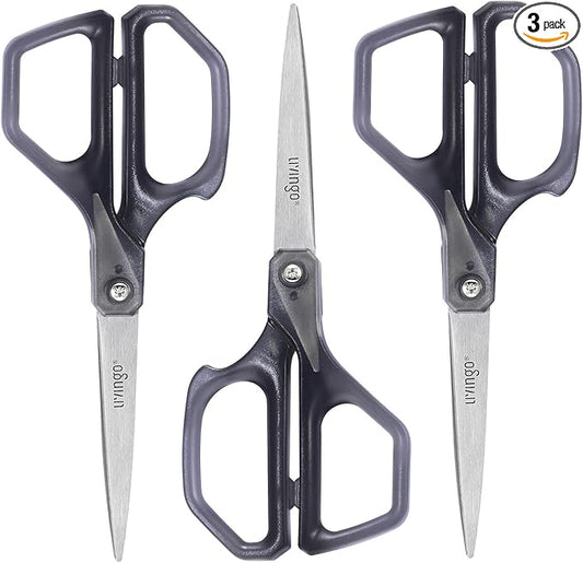 LIVINGO Scissors All Purpose for Office - 3 Pack 8 Inch Sharp Stainless Steel Heavy Duty Fabric Paper Cutting Shears for Crafts, Sewing School Home Use