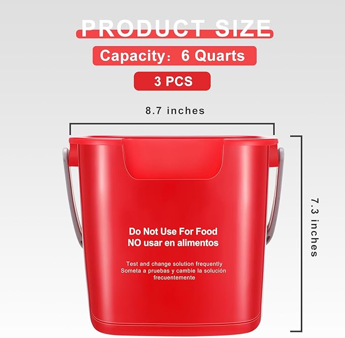 Uiifan 3 Pcs 6 Quart Bucket for Cleaning Small Sanitizing Square Bucket Detergent Pail Plastic Utility Cleaning Pail for Home Commercial Restaurant Kitchen Office School Commercial Use(Red)