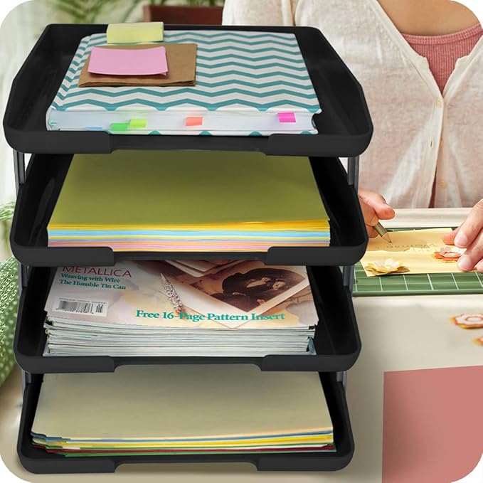 Acrimet Traditional 4 Tier Letter Tray, Front Load Design, A4 Letter Size, Desktop Organizer (Plastic) (Black Color)