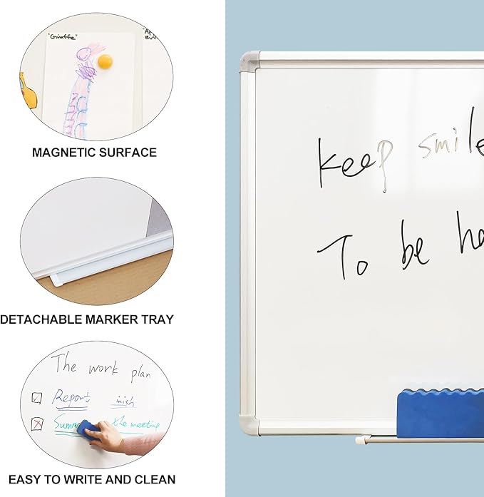 DEVELOP Grey Felt Bulletin & Magnetic Dry Erase Combo Board, 36 x 24 Inch Hanging Whiteboard/Grey Felt Bulletin Combination Board with Marker Tray, Pins, Eraser, Markers & Magnets