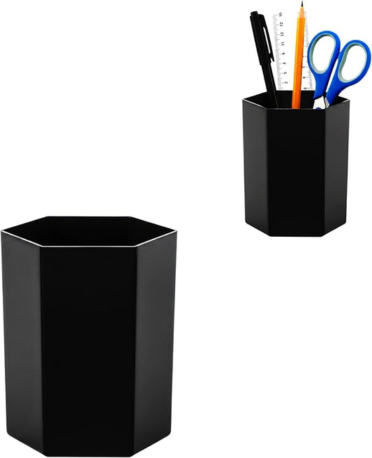 Black Pen Holder for Desk | Hexagonal Acrylic Pencil Holder Organizer for Home, Offices | Multipurpose Acrylic Makeup Organizers, Clear Toothbrush Holder & Pencil Cups for Desk | Stationary Supplies