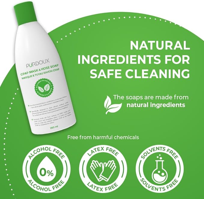 Purdoux CPAP Mask & Hose Soap Unscented(Pack of 3 Bottles, 250ML / 8.4OZ Green Tea-Mint)-CPAP Supplies, CPAP Accessories, CPAP Soap Cleaner for CPAP Machine