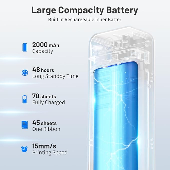 Phomemo P831 Portable Printers Wireless for Travel - 300 DPI Bluetooth Travel Printer Support 8.5x11 US Letter & A4 Regular Copy Paper, Inkless Printer Compatible with Mobile & Laptop for Home Office