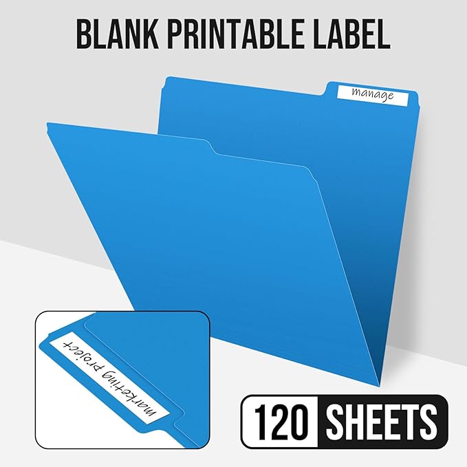 File Folders,IntoJoy 120 Pack Colored File Folder Letter Size, 1/3 Cut Tab Filing Folders for Office School Business File Document Organization,Blue