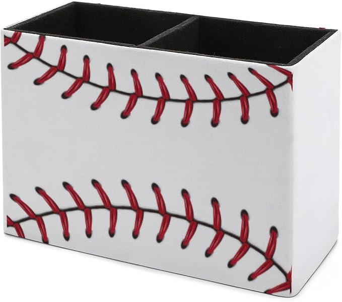 Pen Holder, Pencil Holder for Desk Organizer, Ball Baseball Stitches Sport PU Leather Pencil Cups Desktop Stationery Storage Makeup Brush Holder Pen Organizer for Office Home