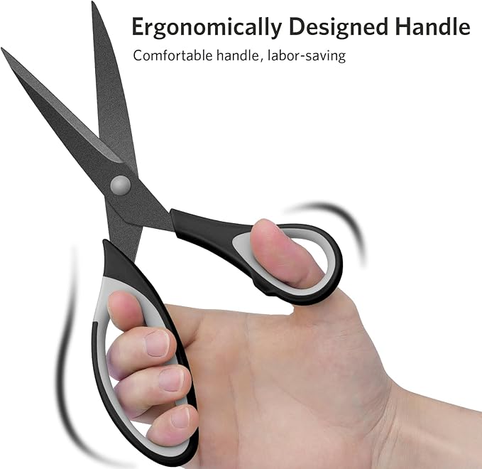 Scissors, Sharp Titanium Coating Blades, Soft Grip Handle, Multi-Purpose Scissors Set of 3 Suitable for Families, Office, and School Use, Black Grey