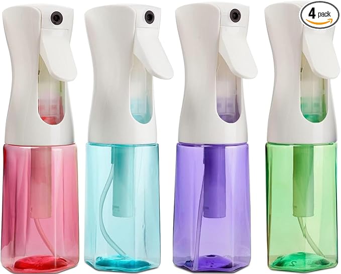 Continuous Mist Spray Bottle – Ultra Fine Mist for Hair Styling, Salon Use, and Versatile Applications – 5 oz Octagon Shape Empty Bottle – Variety Pack of 4
