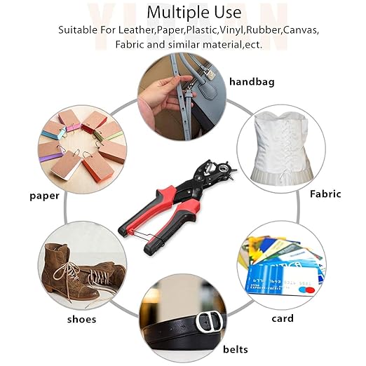 Leather Hole Punch Tool Set, Belt Hole Puncher Kit, Professional Puncher for Belt, Saddle, Dog Collars, Watch Strap, Shoe, Fabric, Paper, Craft Projects, Easily Punches Perfect Round Holes