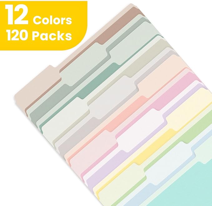 SUNEE File Folders, 120 Pack Manilla Folders 8.5 x 11, 12 Colors Folder Office Organization Home School Folders for Documents Files Paper