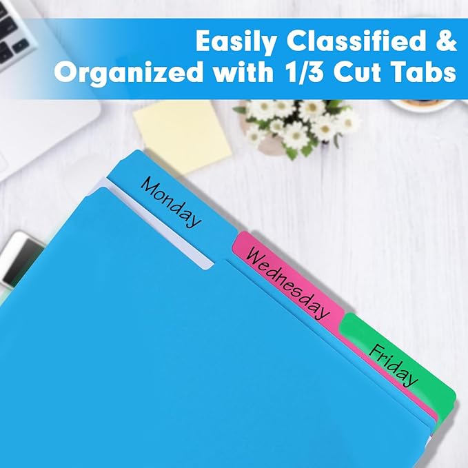 File Folder, RAZCC 200 Pack 1/3 Cut Tab Colored Folders, Colored File Folder Letter Size for Office Classroom Use, Folders with Tabs Assorted 5 Colors