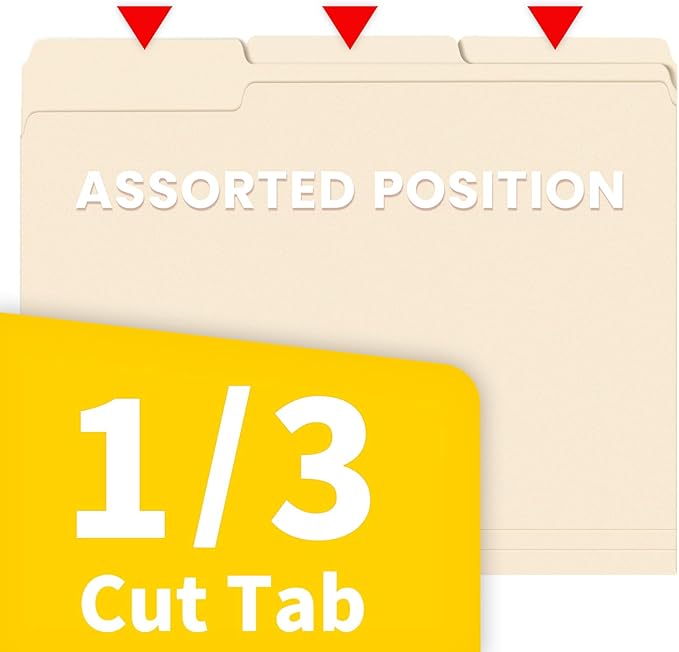 SUNEE File Folders, 18 Pack Manilla Folders 8.5 x 11, 1/3 Cut Tab for Easy Labeling and Organization, Durable Standard Paper for Home, Office, School Filing