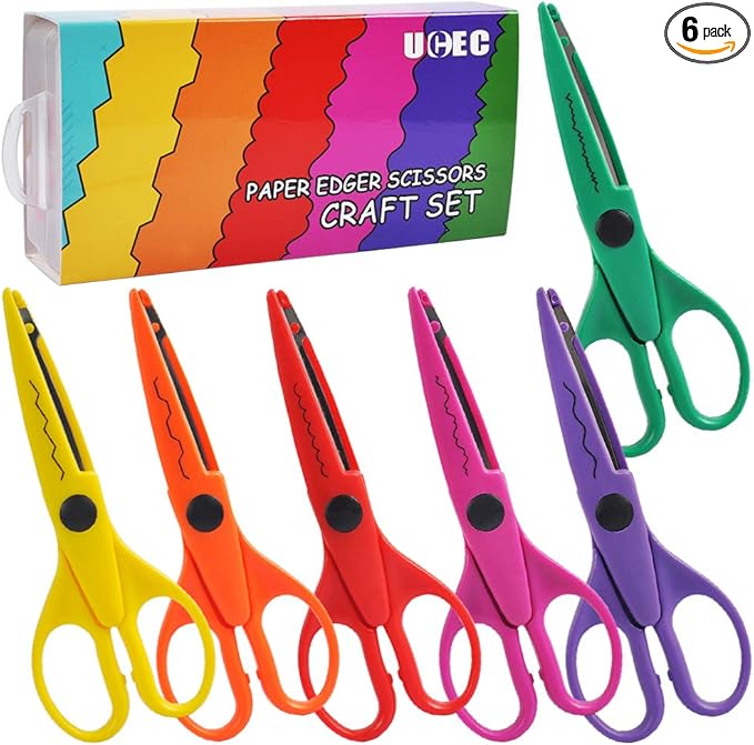 UCEC Craft Scissors - Decorative Edge, 6 Pack Extended Pattern Scissors with Different Designs, Fun for Kids, Teachers, Crafts, Scrapbooking, DIY Photos, Album