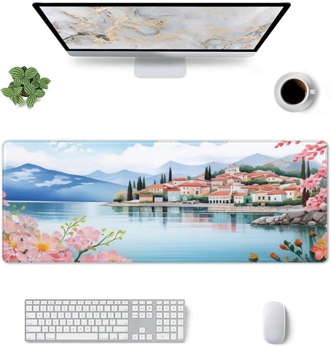 Gaming Mouse Pad, Large Non-Slip Rubber Base Mousepad, Keyboard Mouse Mat, Desk Pad with Stitched Edges, 31.5x11.8inch, Laker Town