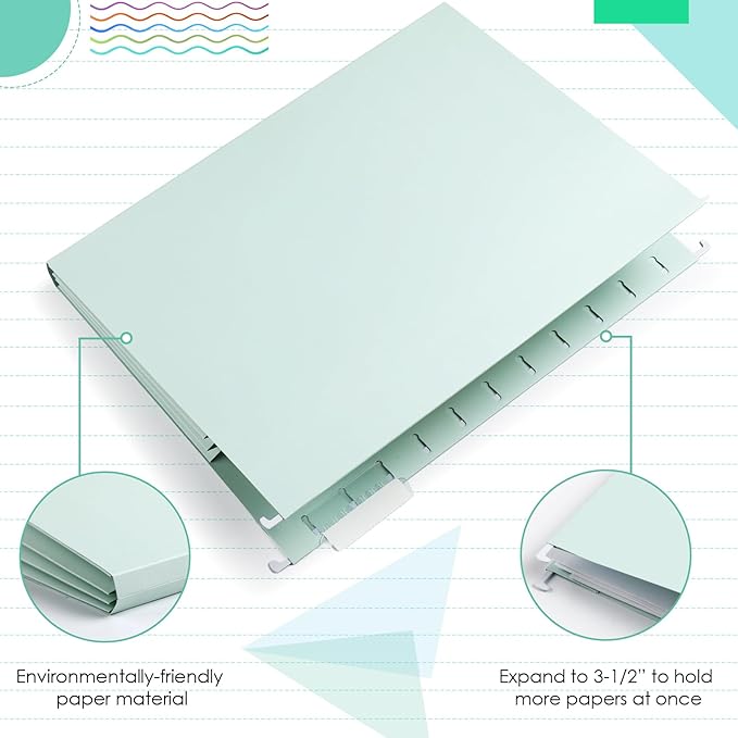 Yaomiao 24 Pack Hanging File Folders 3 Pleats Letter Size File Cabinet Folders with 1/5-Cut Adjustable Tabs Expandable Document Cabinet Colored for Home Desk Office Organization(Fresh Color)