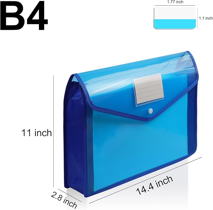 GJIAUKIZ Plastic File Folders Legal Size Envelope Expanding Document Organizer Folders with Snap Button Closure for School Office (Transparent & Blue, 14 Packs) with 30 Pieces Index Tabs