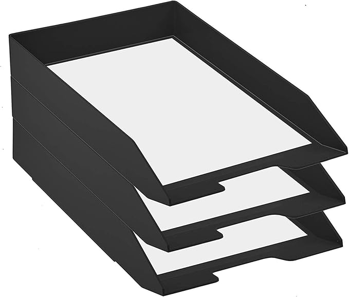 Acrimet Stackable Letter Tray Front Load, Letter Size, Plastic, Black Color, 1 Unit