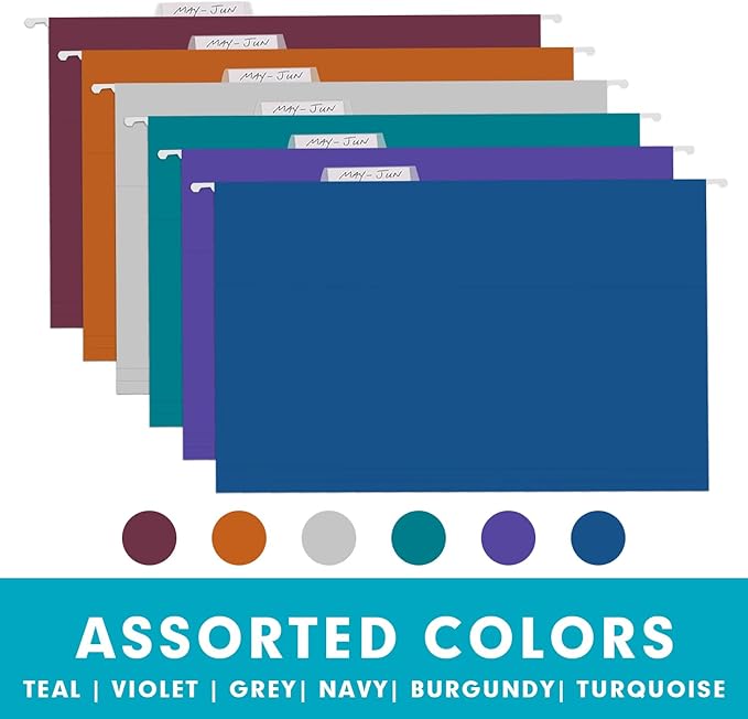 Hanging File Folders, RAZCC 60 Pack Reinforced Hanging Folders Legal Size, Designed for Bulky Files, Filing Cabinet, Adjustable Tabs, Assorted Colors
