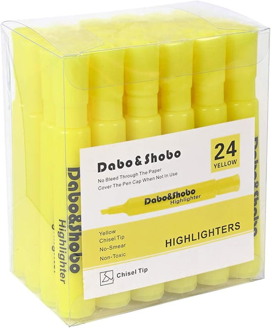 Dabo&Shobo Yellow highlighter, 24 Pack -bright color, chisel tip, for Adults Kids Highlighting in the Home School Office, Tank Style