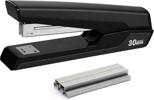 Metal Stapler with 830 Staples, Office Stapler, Staplers for Desk, 25-30 Sheet Capacity, Non-Slip, Black
