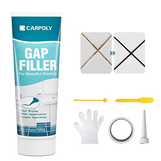 CARPOLY Tile Grout Repair Kit, Black Grout Filler for Bathroom, Kitchen, Rstore & Renew Tile Joints Line, Triple Protection, Fast Drying Shower Grout with Tools(Black, 5.29oz/150g)