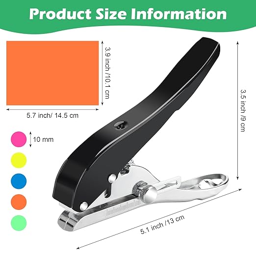 3/8 Inch Single Hole Punch, Windspeed 10 MM Circle Heavy Duty Portable Paper Hole Puncher for Paper Crafts with 5 Pcs Colors Self-Adhesive Stickers
