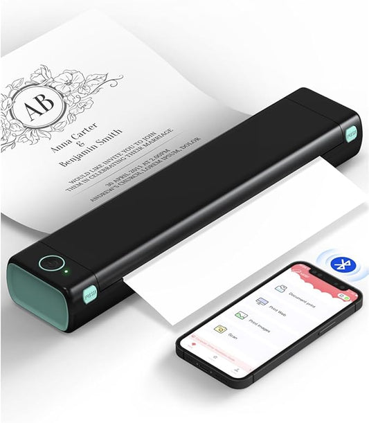 Phomemo Portable Printers Wireless for Travel, M08F Inkless Thermal Printer Support for 8.5"x11" US Letter, Small Bluetooth Printer Compatible with Phone, Laptop for Car, Office, Home Use, School