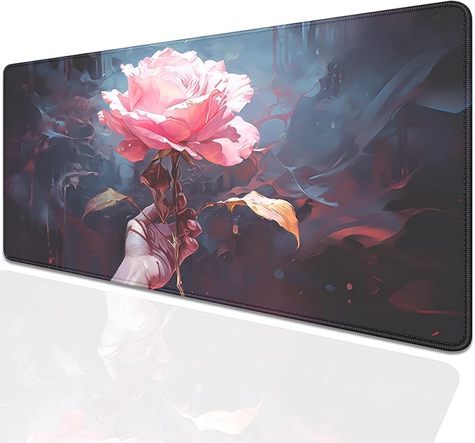 Artistic Flowers Mouse Pad,XL Floral Mousepad Desk Pad with Stitched Edges,Non-Slip Waterproof Rubber Base Mouse Mat Desk Mat for Office Computer Keyboard Laptop Home(27.5x11.8 in)