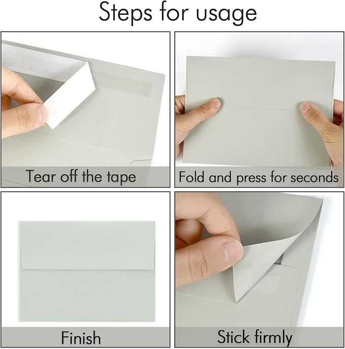 A7 Gray Invitation 5x7 Envelopes - Self Seal, Square Flap,Perfect for 5x7 Cards, Weddings, Birthday, invitations, Graduation, Baby Shower, 5.25 x 7.25 Inches, 100 Pack, (Gray)