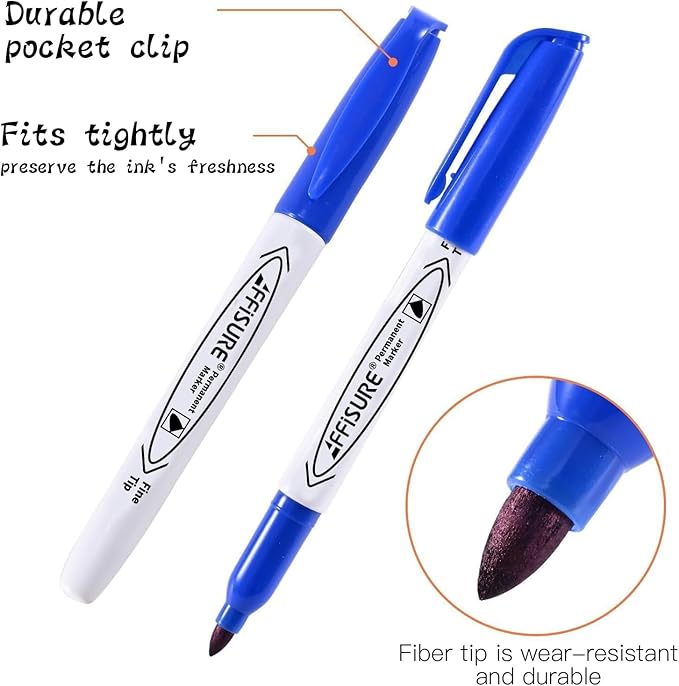 12 Colors Permanent Markers， 144 Pack colored marker sets, Assorted Colors Marker，Fine Point， Permanent Markers Bulk, Fast Dry, Waterproof, work on Plastic, Glass, Metal, Wood and Stone