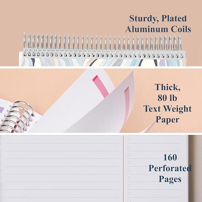 Erin Condren 7" X 9" Spiral Bound Productivity Notebook, Layers Neutral, Functional 160 Lined Page and 80Lb Thick Paper Spiral Notebook, Stickers Included