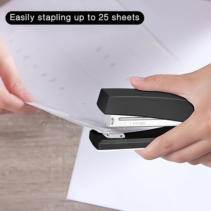 Stapler 25 Sheet Capacity with 1000 Staples and Staple Remover - Staplers for Desk, Non-Slip Office Stapler with Staples for Office, Black