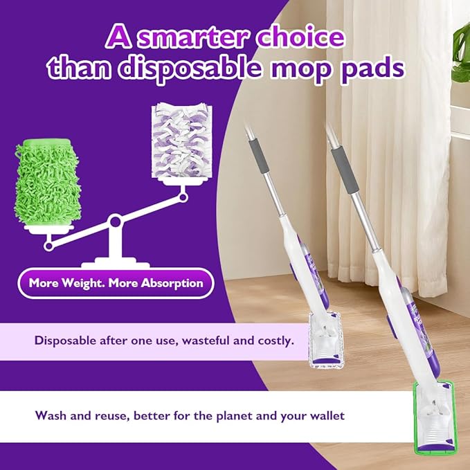 UNIMADE Reusable Mop Pads for Swiffer PowerMop, 8 Pack Microfiber Mop Pad Refill with Scrubber Strips for 13''-15'' SprayMop, Washable Mop Pads Use for Most Floor Types, Designed for Pets - Green