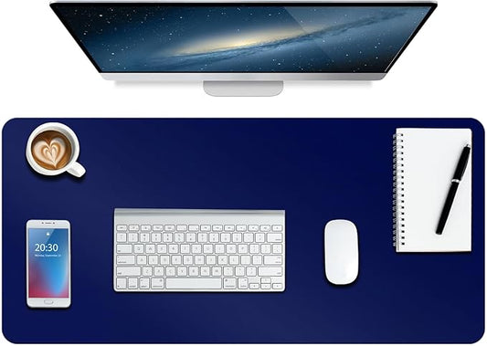 Boutilon Leather Desk Pad Protector,Non-Slip Mouse Pad,Laptop Desk Pad,Office Mouse Mat,Waterproof Leather Desk Blotter,Desk Writing Pad for Office and Home (M-Navy,30"x14")