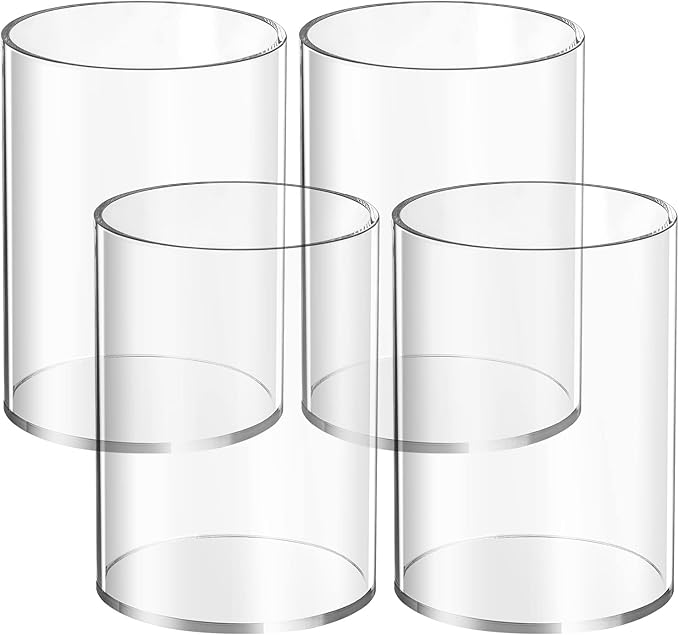 4 Pieces Clear Acrylic Pen Holder Round Acrylic Pencil Cup Clear Makeup Bush Holder Acrylic Desktop Stationery Organizer for Office School Home Desk Accessories (4 Pack, Round)