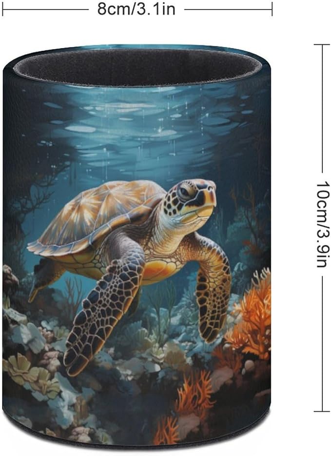 Sea Turtle Pen Holder Pencil Organizer Cute Pencil Cup Desk Decor Makeup Brush Holder PU Multifunctional Office Suppliesfor Home Classroom School