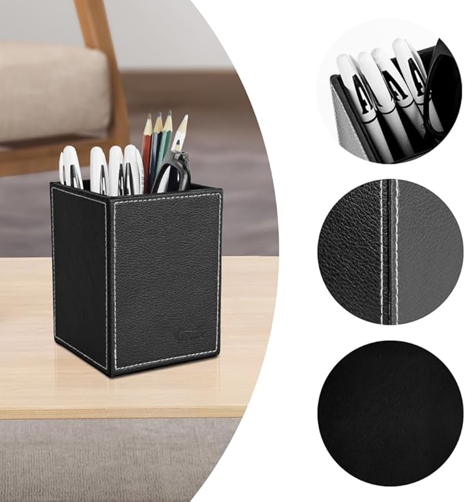 Pen Pencil Holder Cup Container PU Leather Desk Organizer Stand Decor Brush Scissor Holder Decoration Office Desk Home School