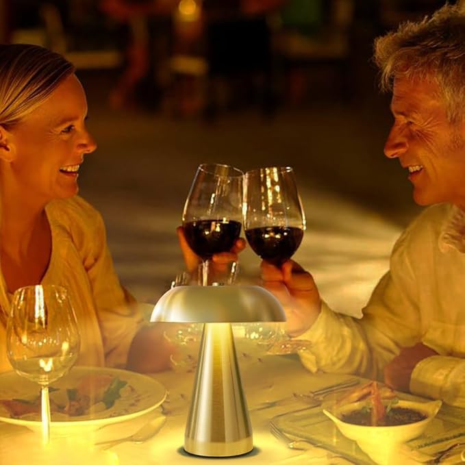 Portable LED Desk Lamp, Cordless Metal Table Lamp, 3-Color Touch Control Rechargeable Light, 3-Levels Brightness Room Decor, Bedside & Dining Room Light (Gold)