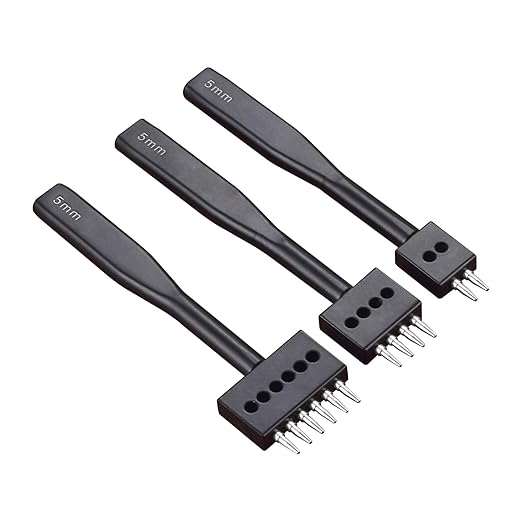 Leather Hole Punch Tool Set, 2/4/6 Prongs, Round Hole Chisel Kit, Professional Leathercraft Tools (5mm)