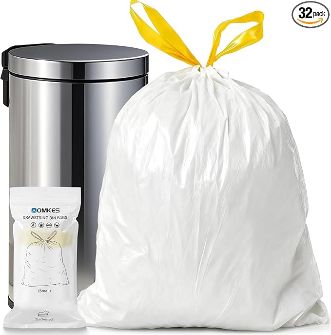 4 Gallon White Bathroom Trash Bags – Heavy Duty Small Drawstring Garbage Bags for Bathroom & Kitchen, Tear-Resistant, Leakproof, Easy Tear-Off, White Bathroom Trash Liners, 32 Count