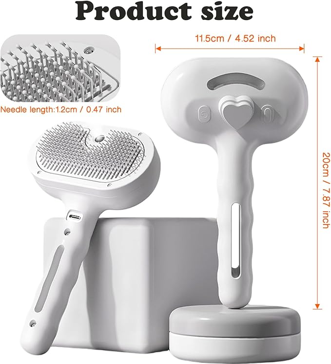 glozaic Upgraded Rechargeable Silicone pet Hair Removal Tool, 3-in-1 Automatic Cleaning steam Brush, Suitable for Grooming, Hair Removal, and Massage, Suitable for Cats and Dogs.