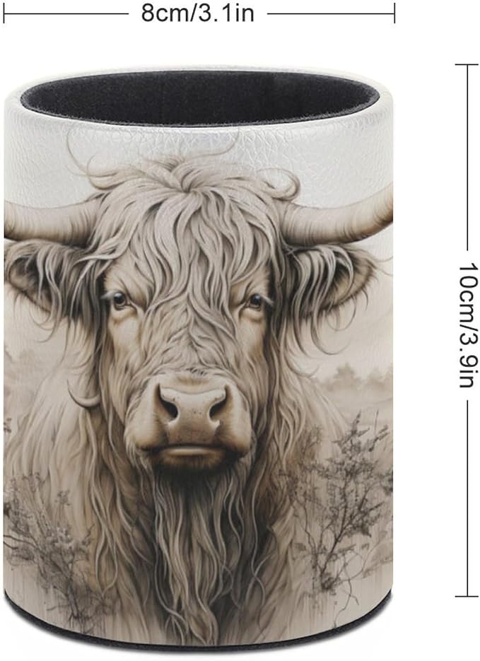 Highland Cow Pen Holder Pencil Organizer Cute Pencil Cup Desk Decor Makeup Brush Holder PU Multifunctional Office Suppliesfor Home Classroom School