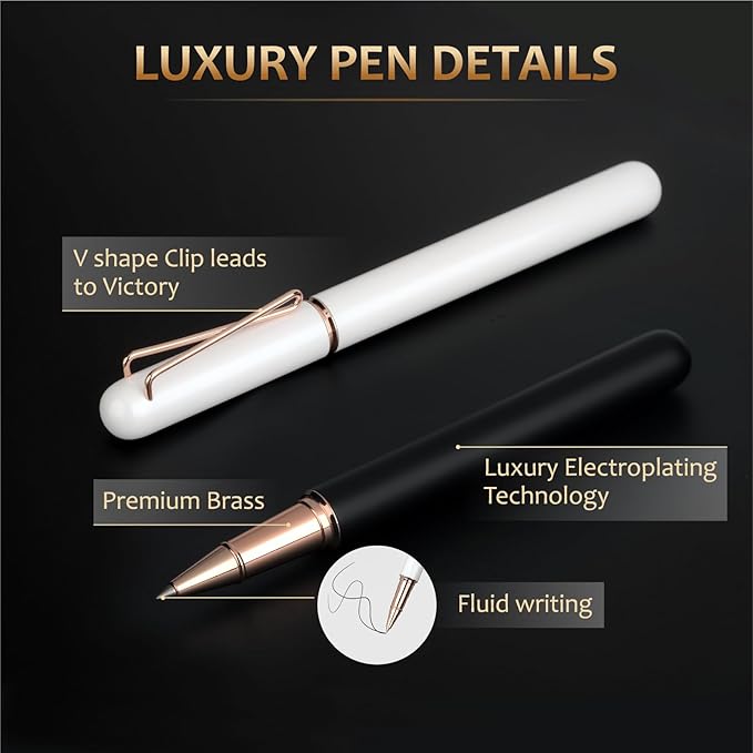 Luxury Rollerball Pen Gift - 2 Pack Roller Ball Pen for Men & Women, 0.5mm Medium Point Black Ink Fancy Office Gift Pen Set,Quick-Dry Smooth Writing Nice Metal Pen for Professionals, Journaling