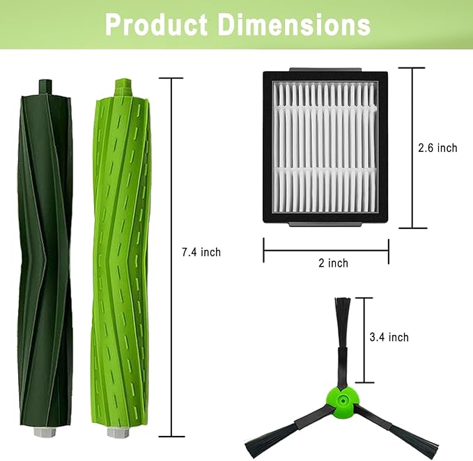 18 Pack Replacement Parts Accessories Compatible for iRobot Roomba i3 i3+ i7 i7+ i4 i6 i6+i8 i8+/Plus E5 E6 E7 J7 i5+j5+ I,E &J Series Vacuum Cleaner 2 Set of Roller Brush & 8 Filters & 8 Side Brushes