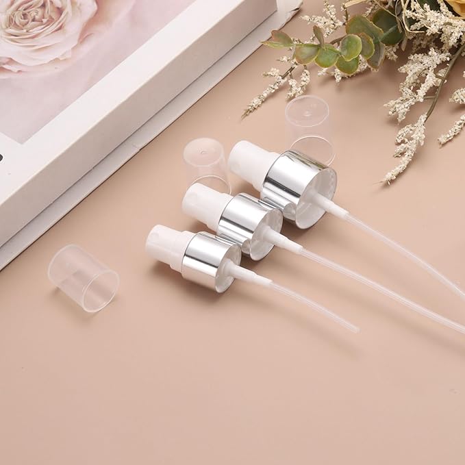uxcell 6 Pcs Silver White Spray Top, 18/410 Fine Mist Sprayer Reusable Replacement Spray Bottle Pump Plastic Top for Cosmetic Perfume and Body Sprays Bottle