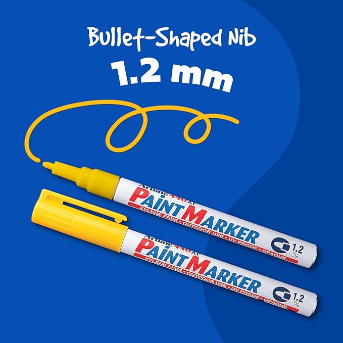 Artline 440XF Paint Markers for Wood, Plastic, and Canvas, Waterproof Marker for Indoor/Outdoor Applications, Opaque Coloring Markers with 1.2mm Bullet Tip - Yellow, 12 Pack
